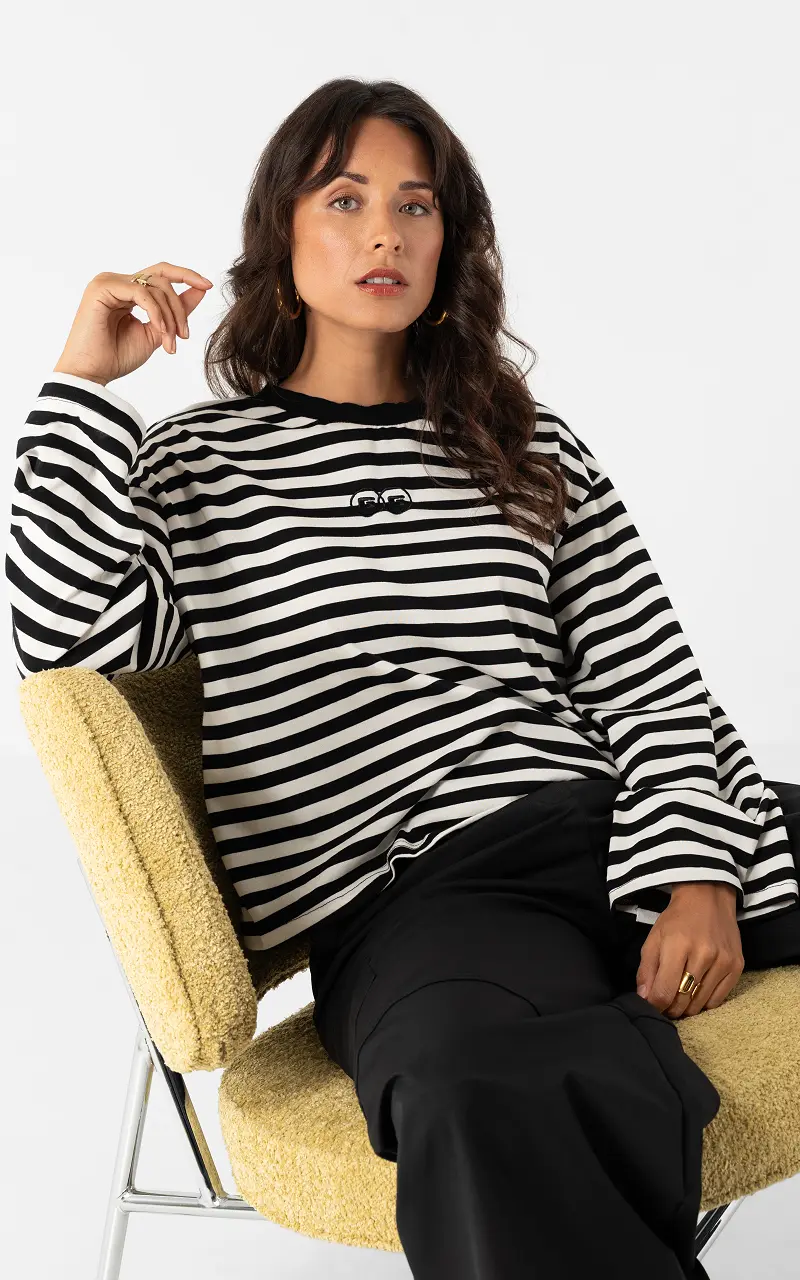 Gestreiftes Langarmshirt Schwarz Weiß