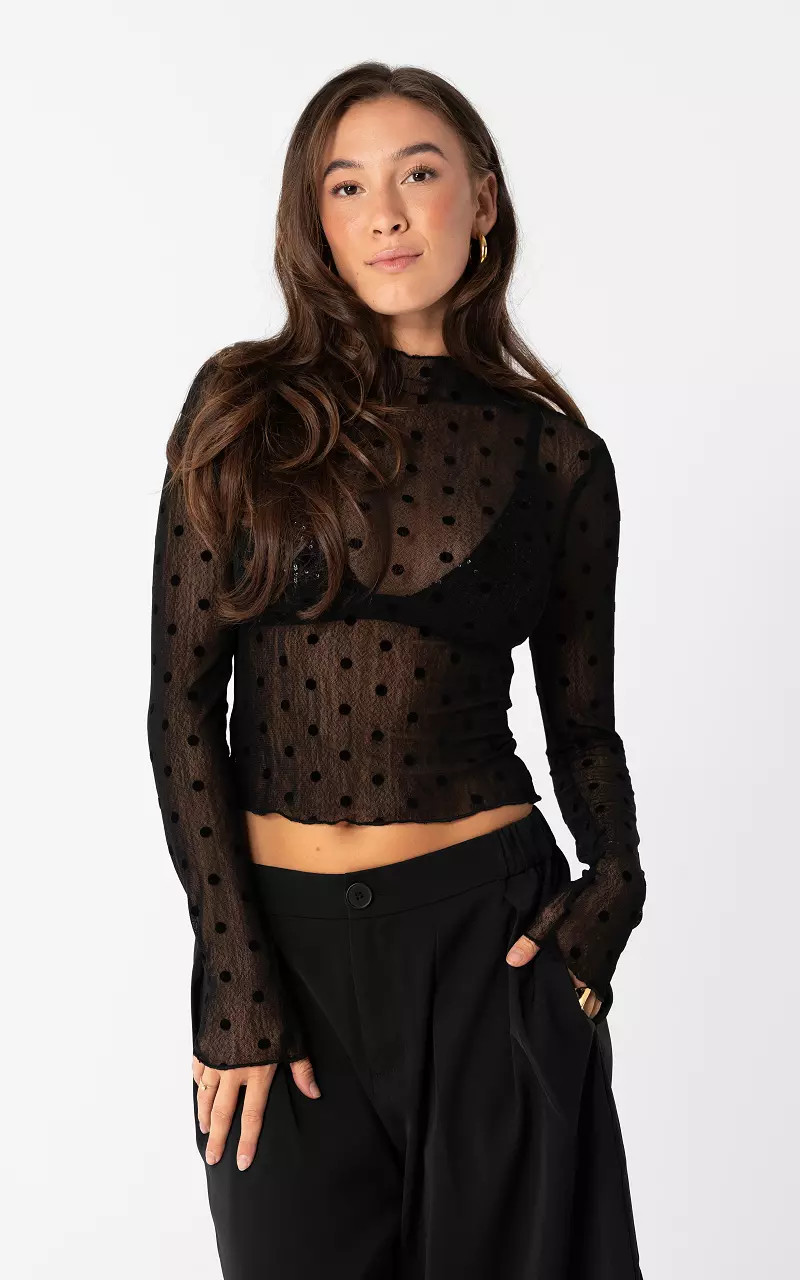 Transparentes Top mit Punkten Schwarz
