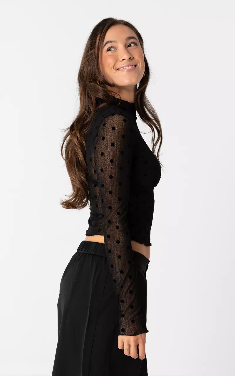 Transparentes Top mit Punkten Schwarz