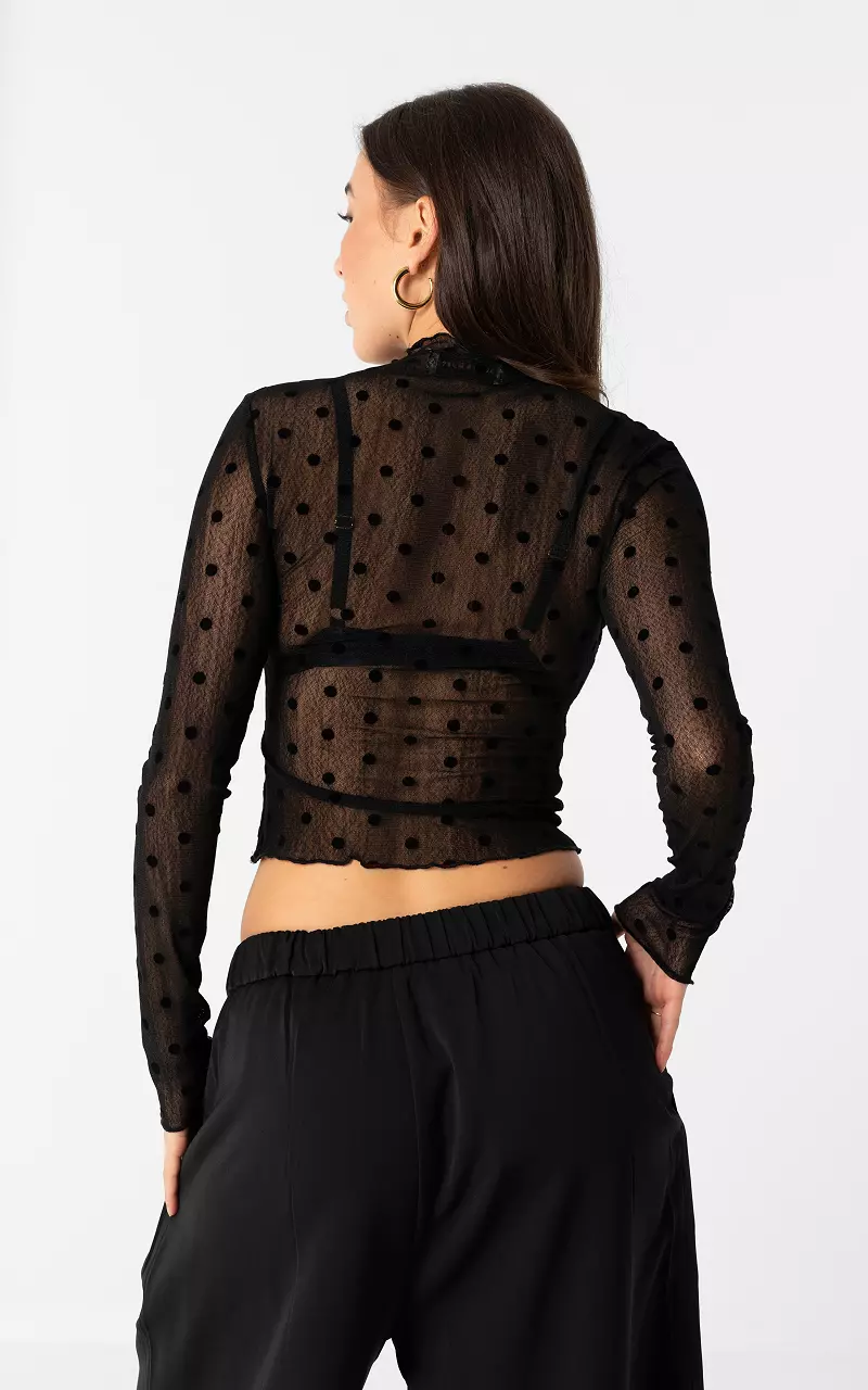 Transparentes Top mit Punkten Schwarz