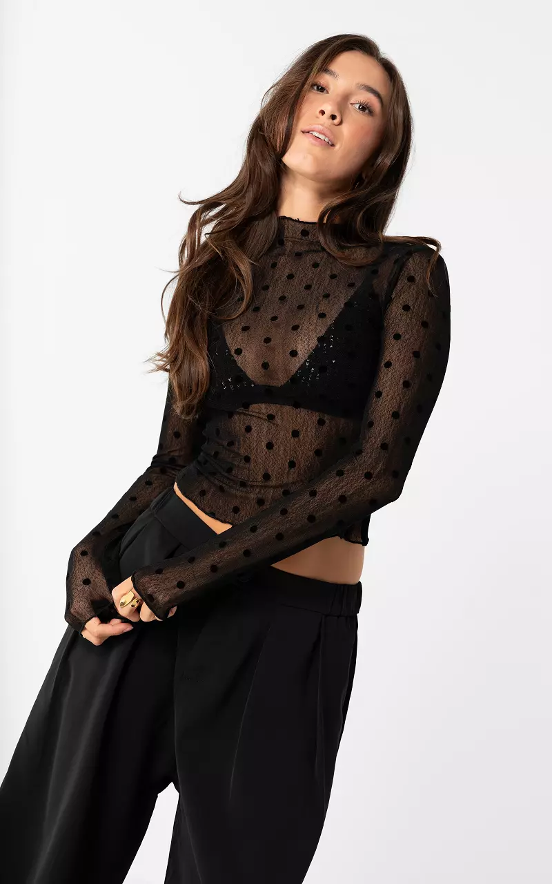 Transparentes Top mit Punkten Schwarz