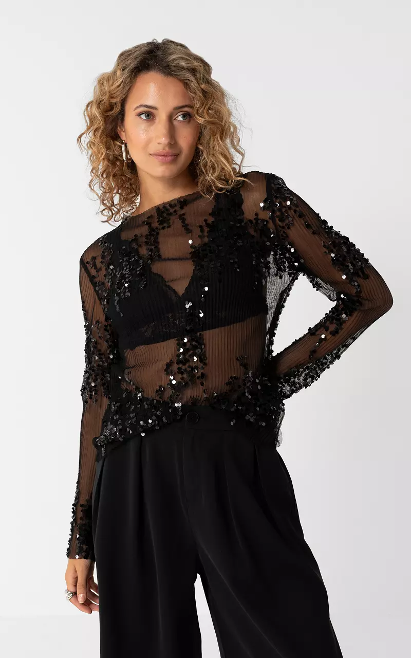 Top met pailletten Zwart