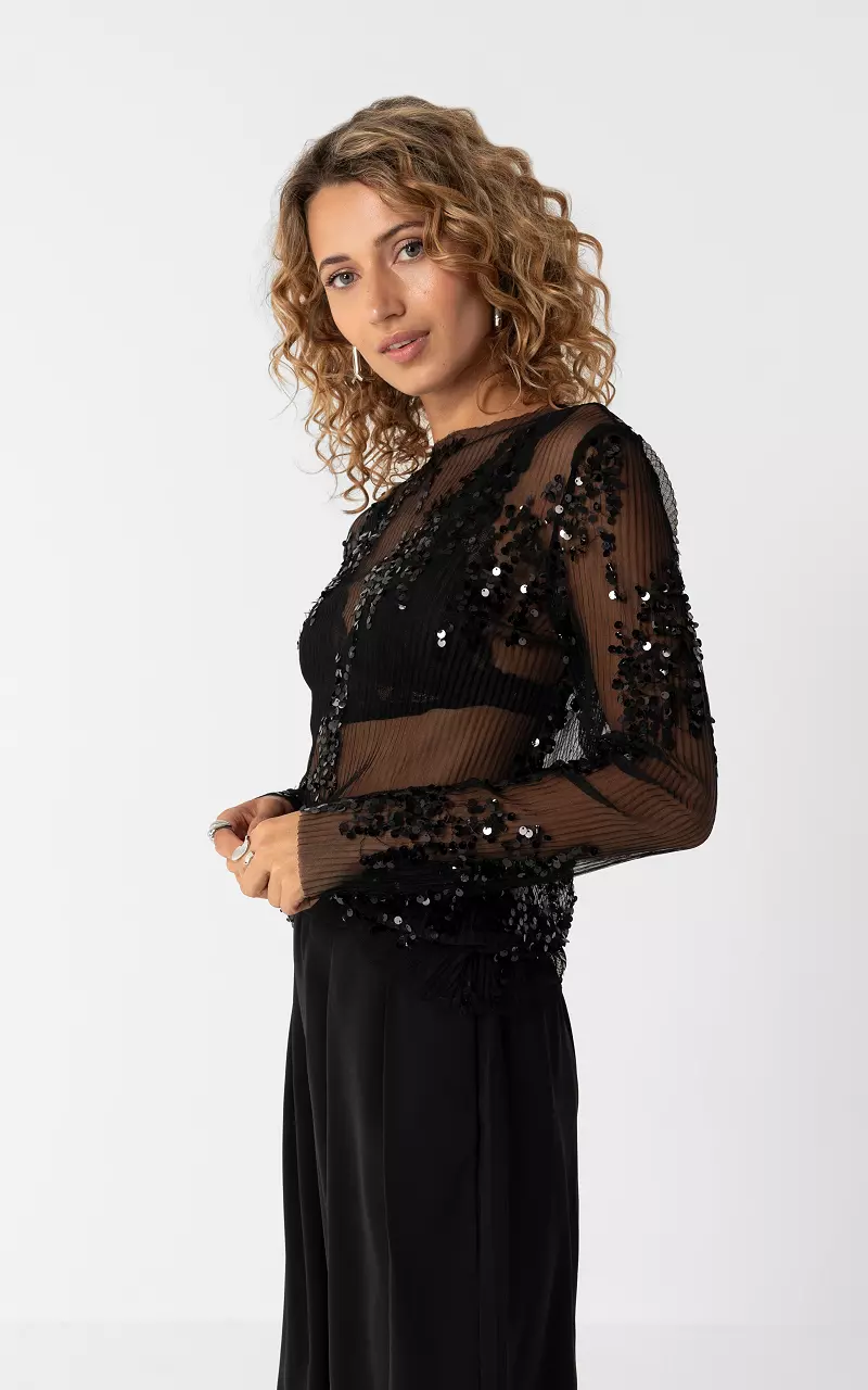Top met pailletten Zwart