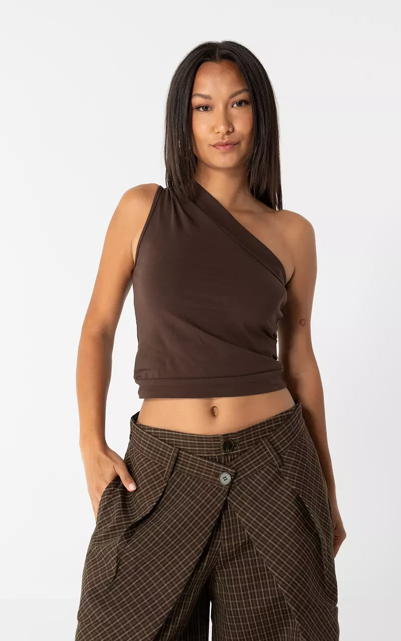 One shoulder top Dark Brown