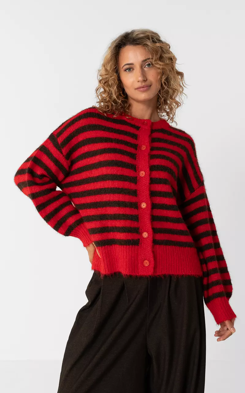 Gestreifte Strickjacke Rot Braun