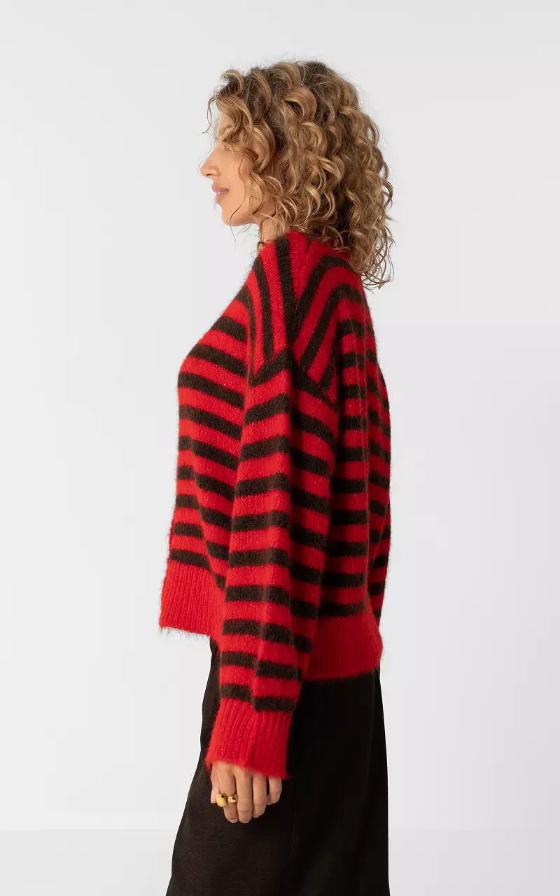 Gestreifte Strickjacke Rot Braun