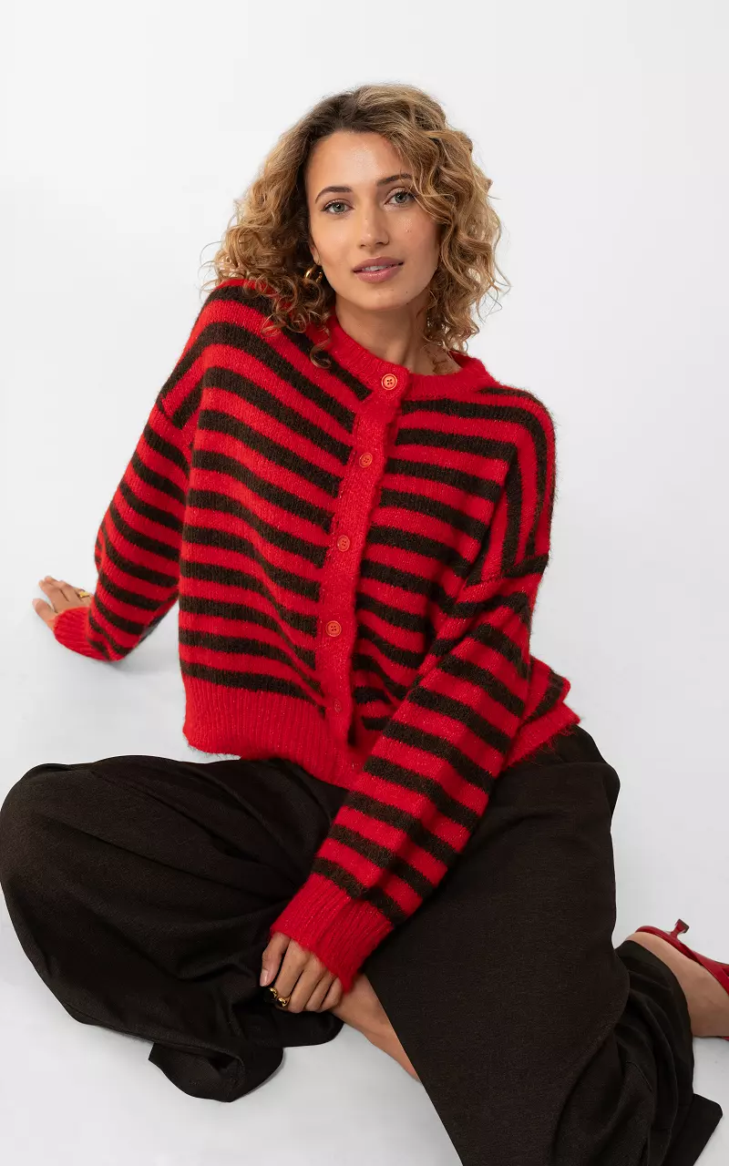 Gestreifte Strickjacke Rot Braun