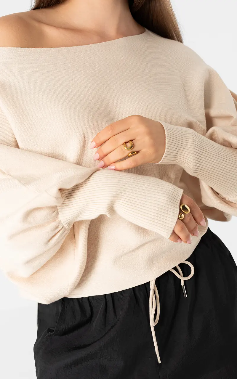 Pullover mit weitem Ärmel Creme
