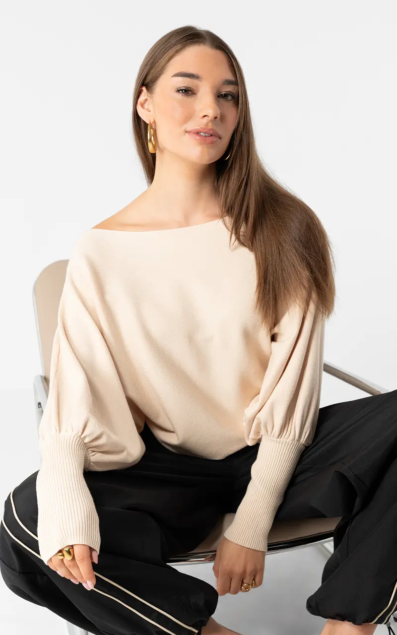 Pullover mit weitem Ärmel Creme