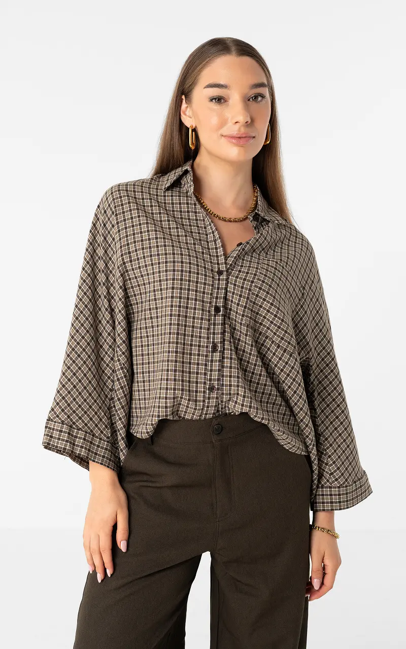 Checked blouse Dark Brown Beige