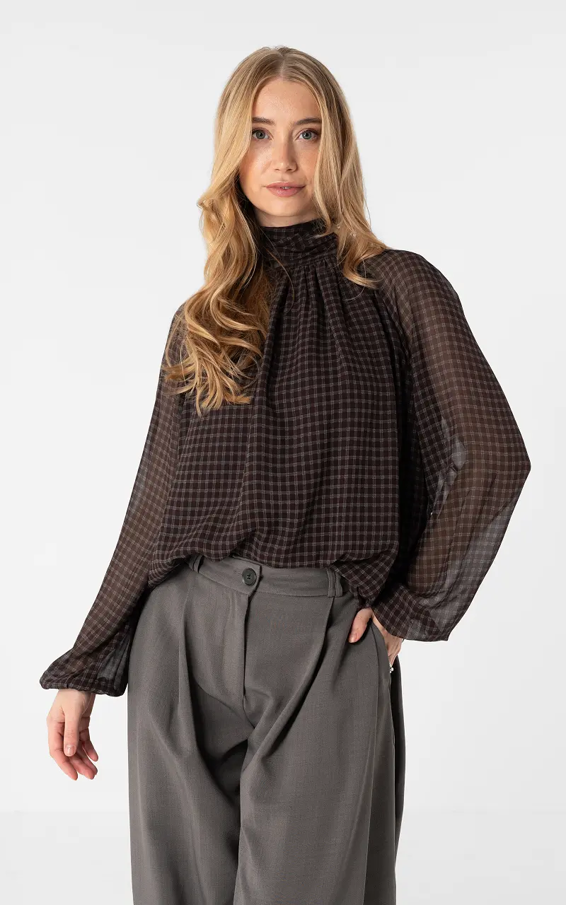 Checked blouse Dark Brown Light Blue