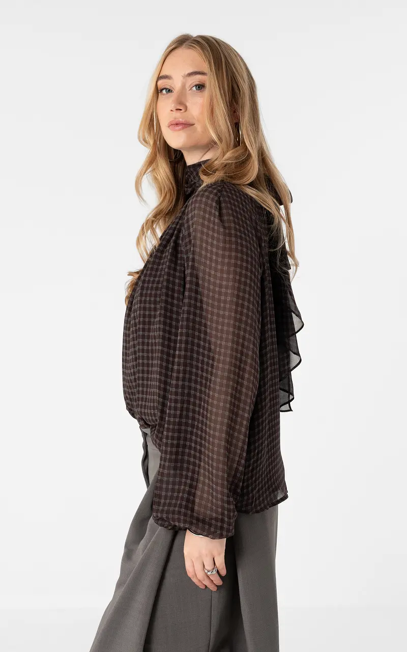 Checked blouse Dark Brown Light Blue