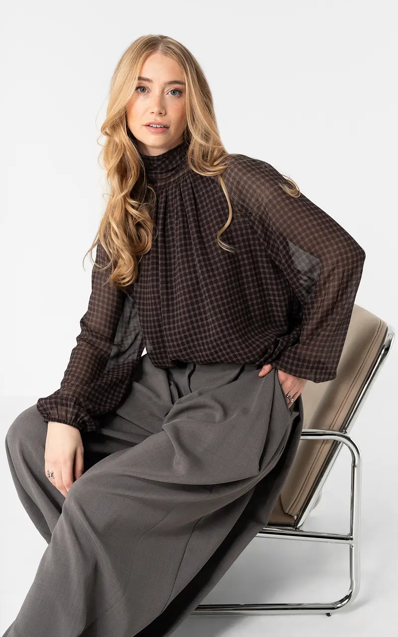 Checked blouse Dark Brown Light Blue
