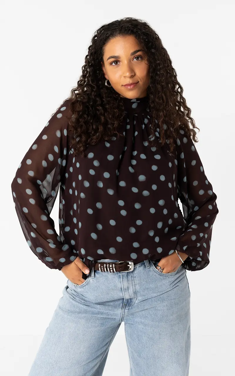 Polka dot blouse Dark Brown Light Blue