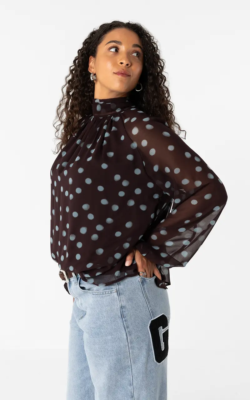 Polka dot blouse Dark Brown Light Blue