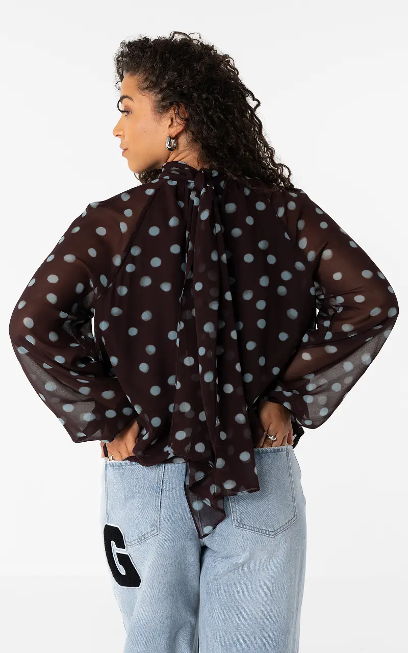 Polka dot blouse Dark Brown Light Blue