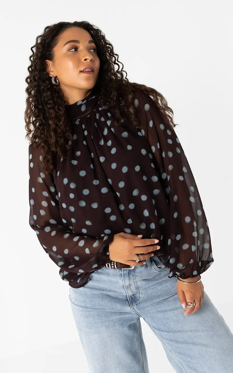 Polka dot blouse Dark Brown Light Blue