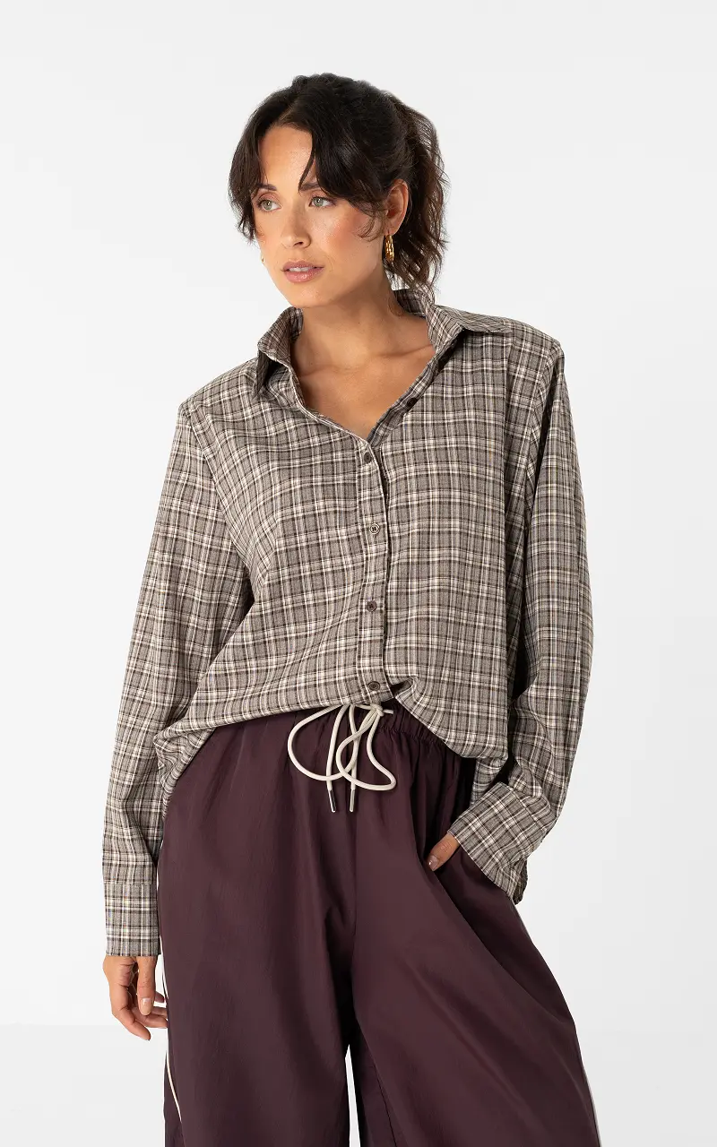 Checked blouse Dark Brown Beige