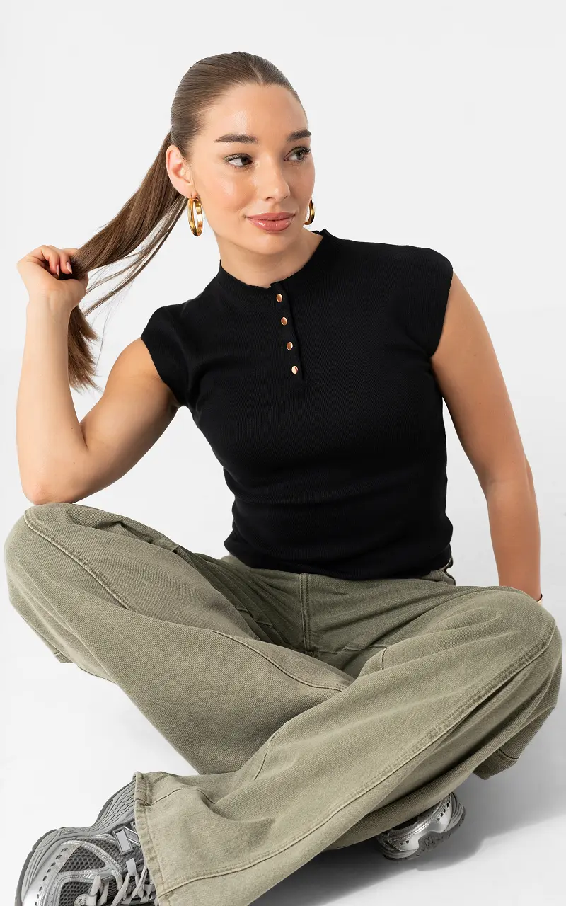 Top with buttons Black