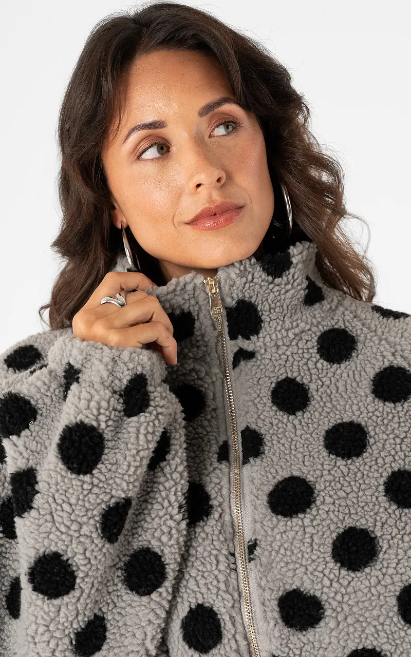 Fleece stippen jack Grijs Zwart