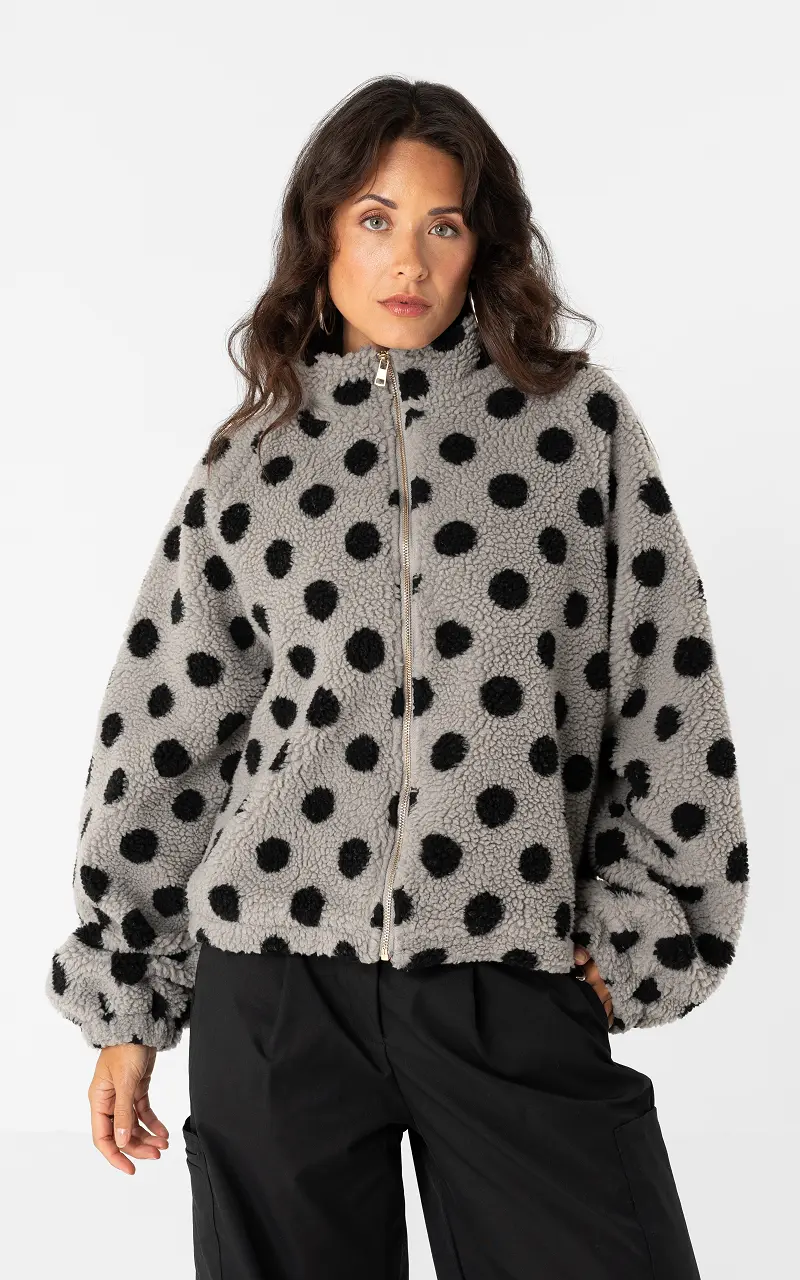 Fleece stippen jack Grijs Zwart
