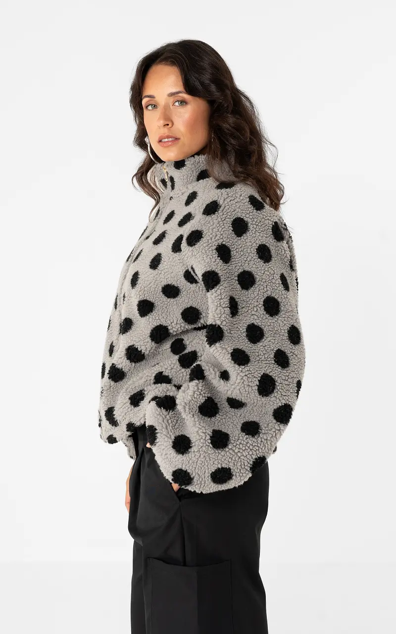 Fleece stippen jack Grijs Zwart