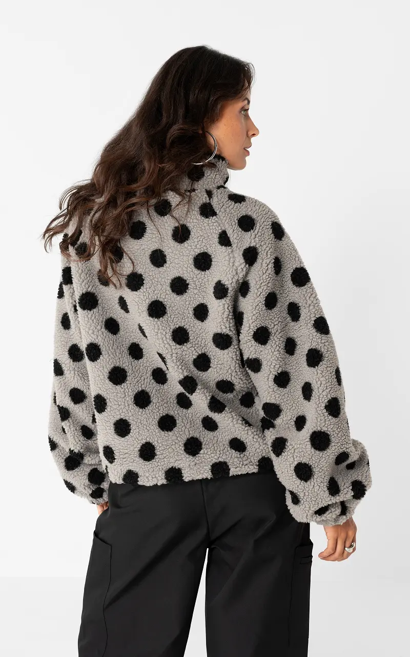 Fleece stippen jack Grijs Zwart
