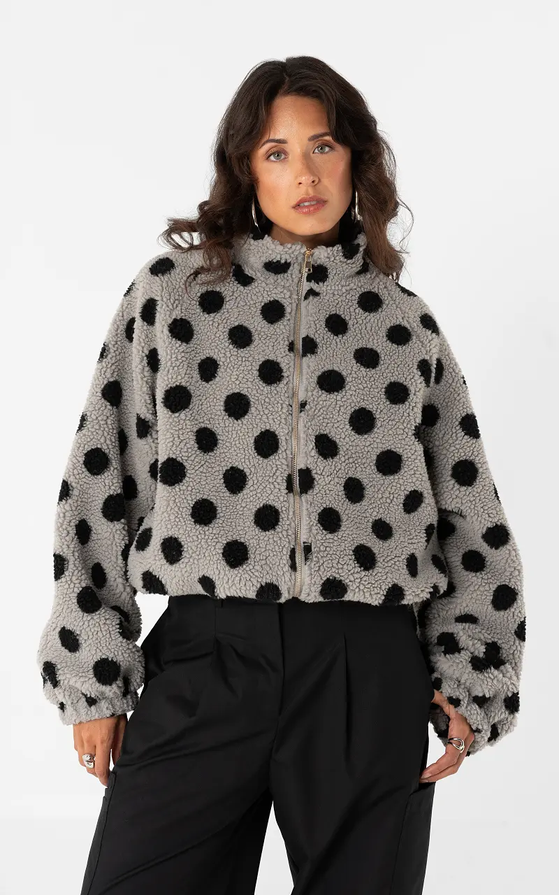 Fleece stippen jack Grijs Zwart