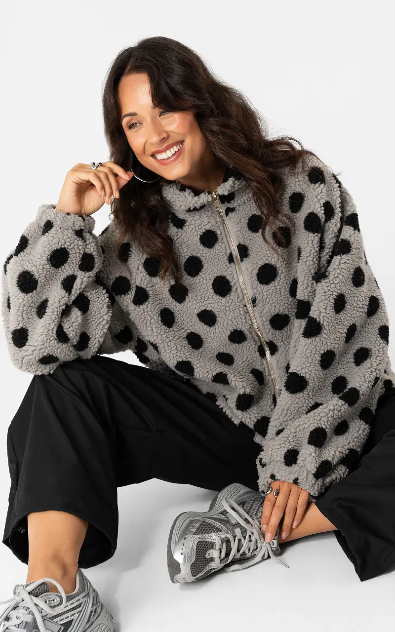 Fleece stippen jack Grijs Zwart
