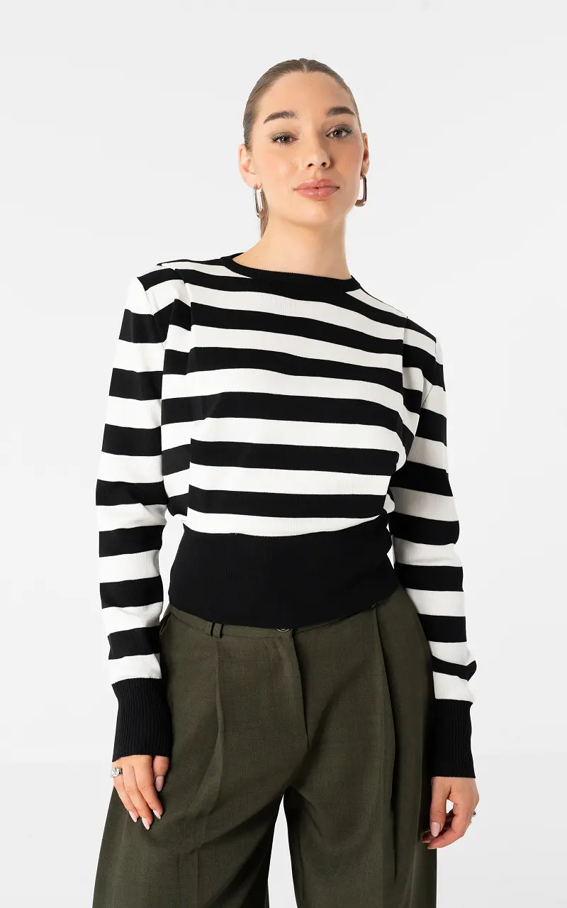 Pullover mit Streifen Schwarz Weiß