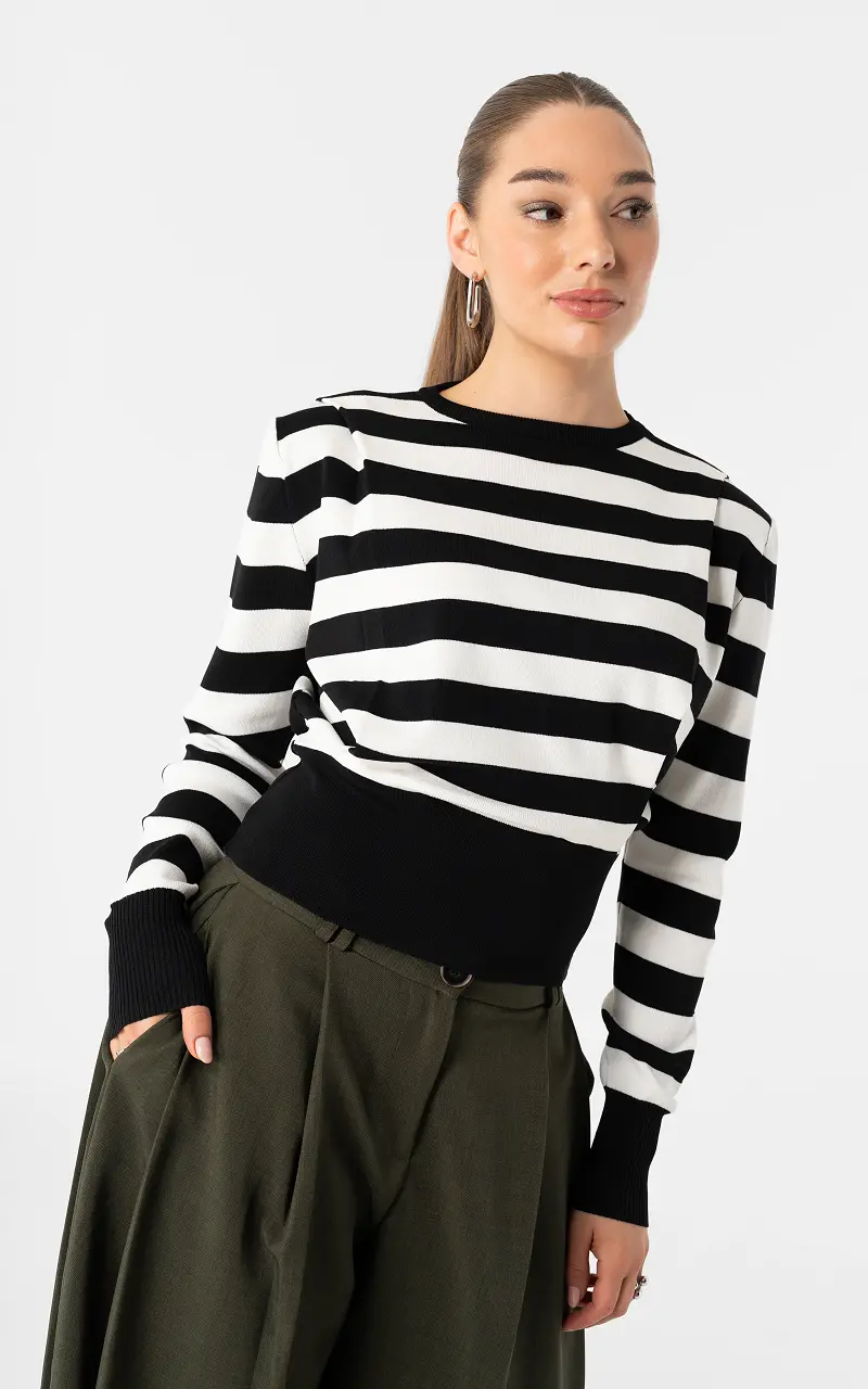 Pullover mit Streifen Schwarz Weiß