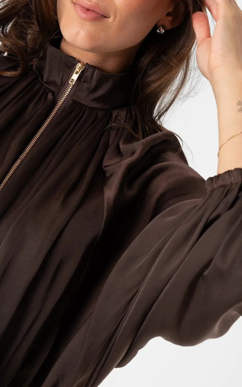 Bluse mit Reißverschluss Braun