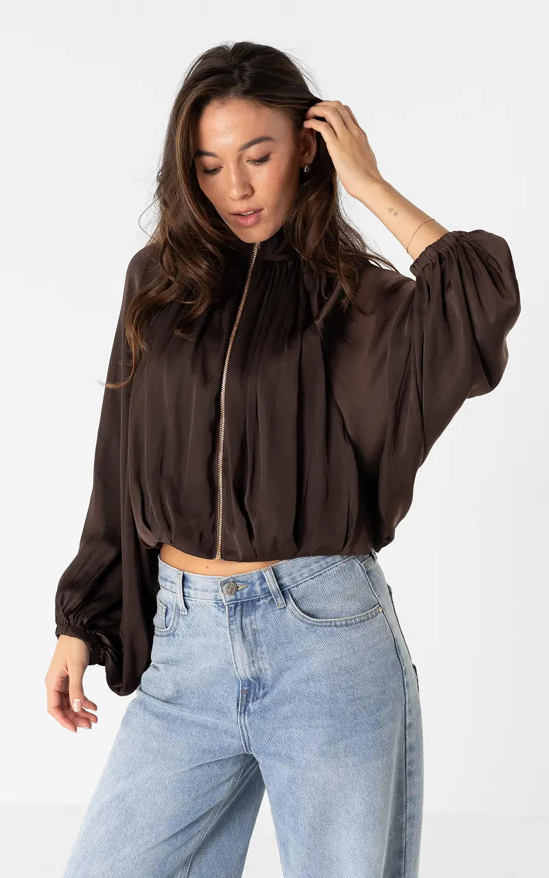Bluse mit Reißverschluss Braun