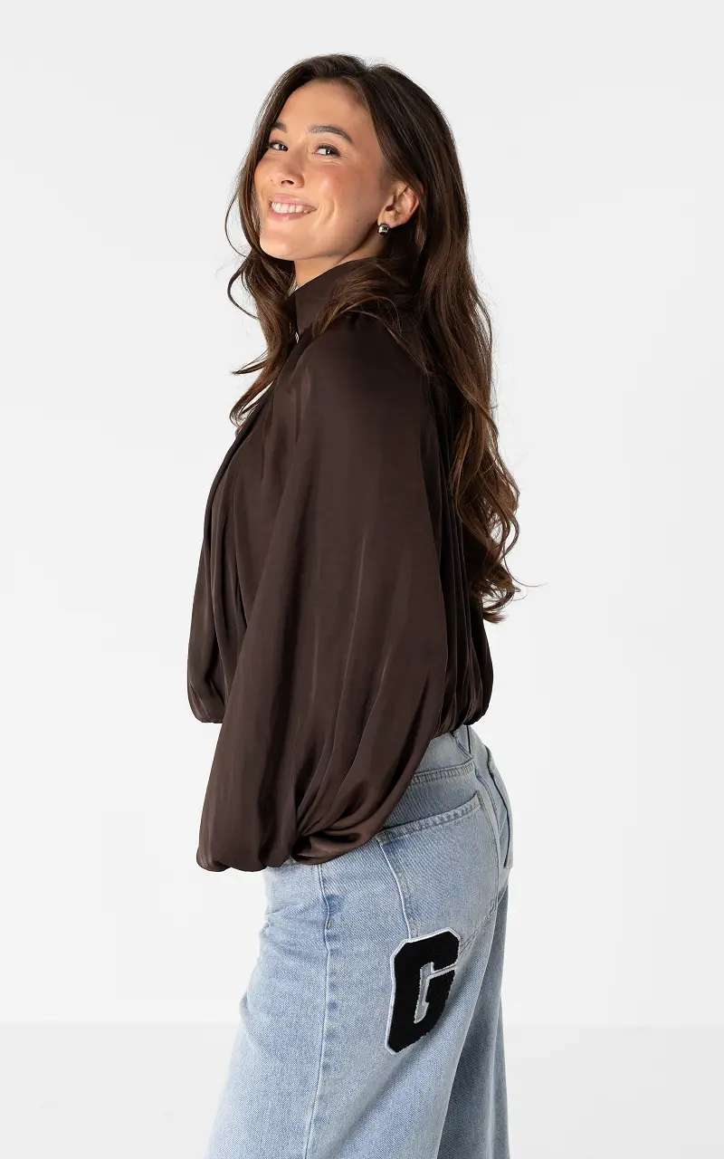 Bluse mit Reißverschluss Braun