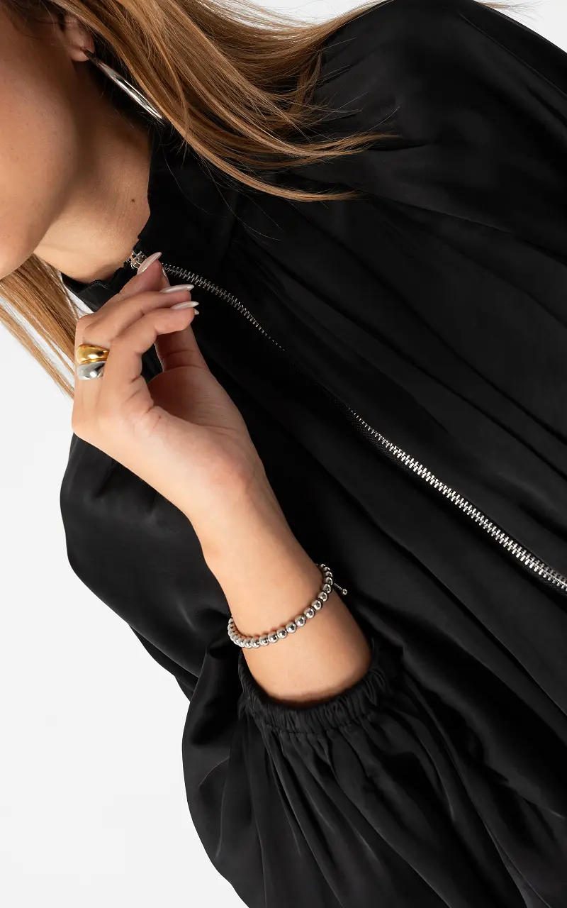 Bluse mit Reißverschluss Schwarz