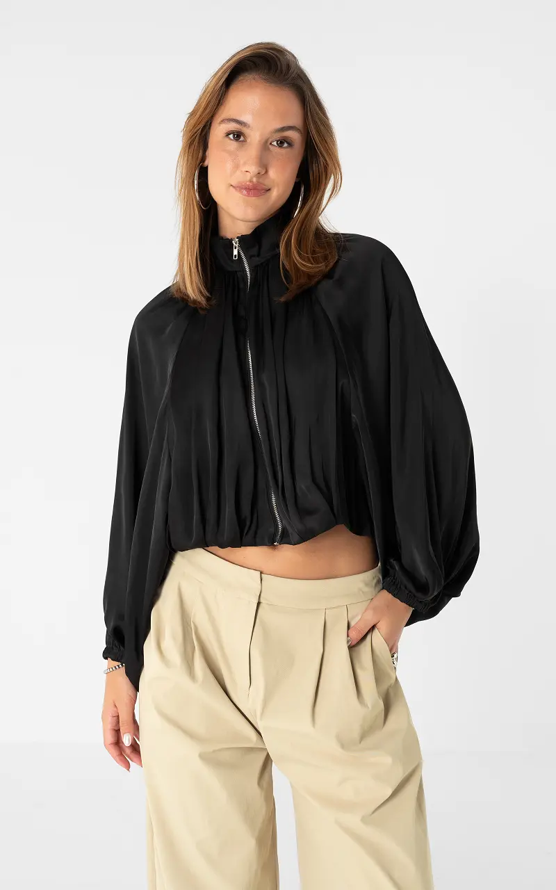 Bluse mit Reißverschluss Schwarz