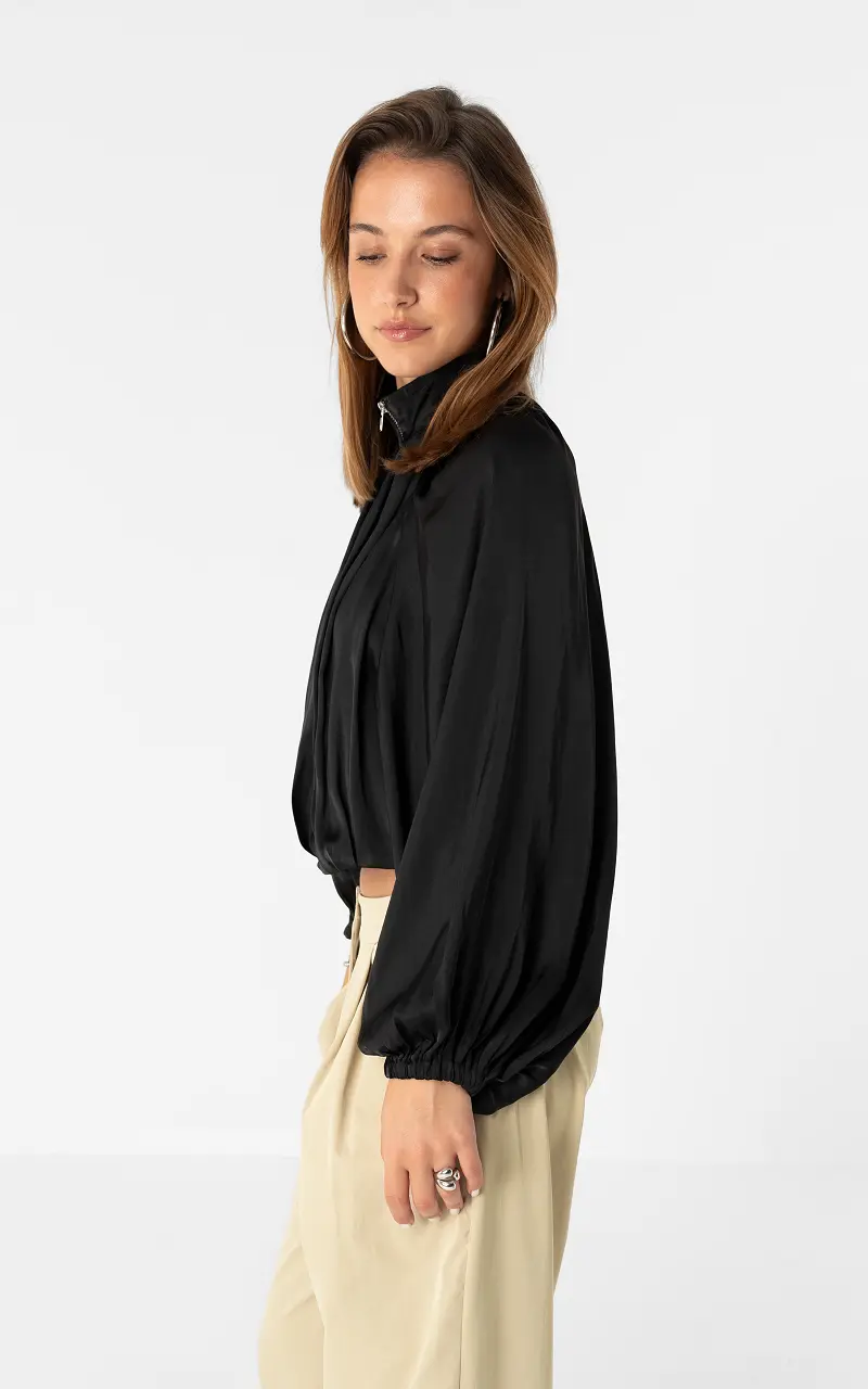 Bluse mit Reißverschluss Schwarz