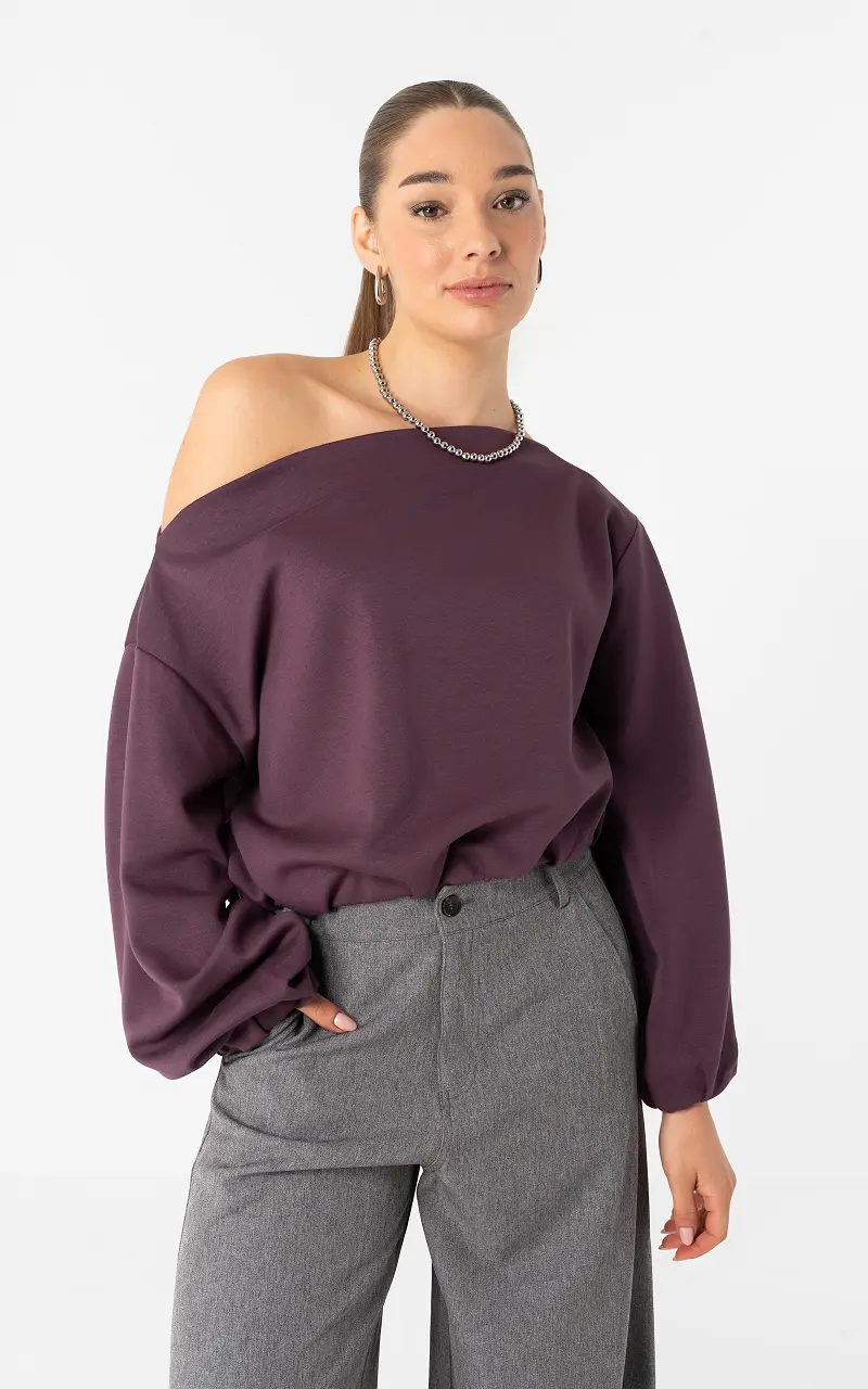 Trui met boothals Aubergine
