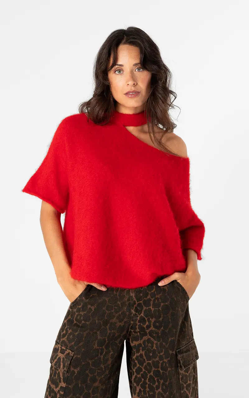 Pullover mit offenem Ausschnitt Rot