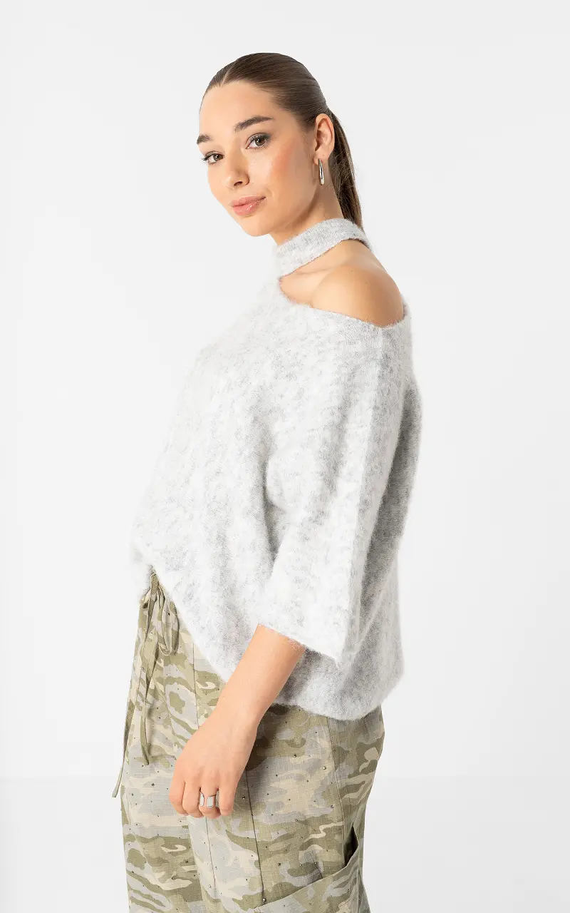 Pullover mit offenem Ausschnitt Hellgrau