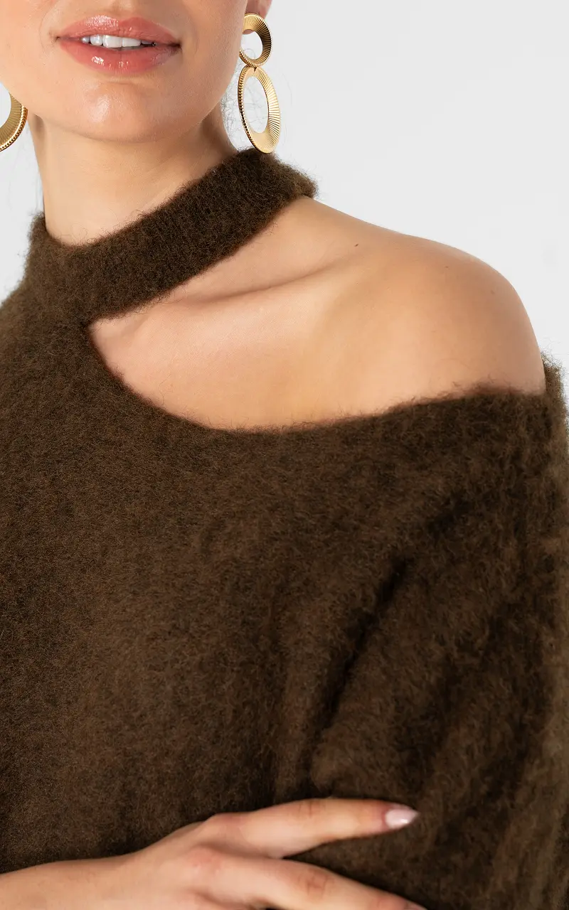 Pullover mit offenem Ausschnitt Dunkelbraun