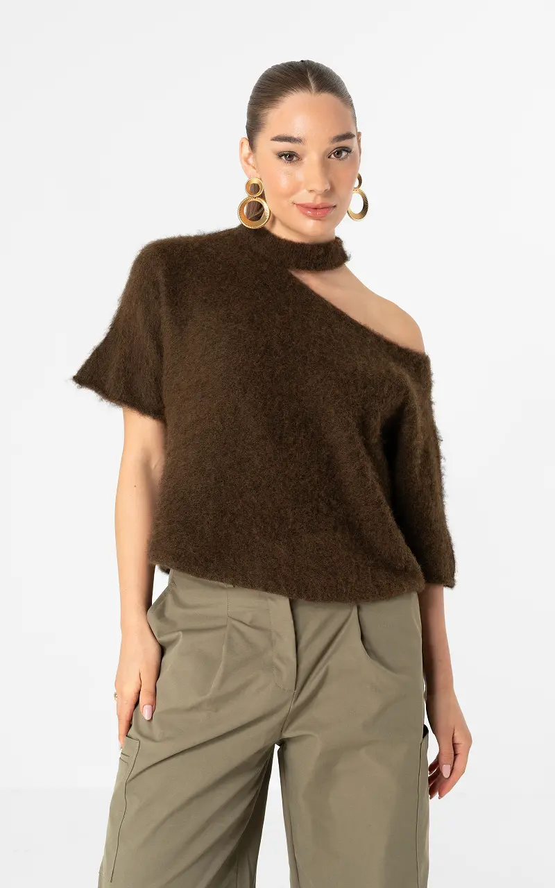 Pullover mit offenem Ausschnitt Dunkelbraun