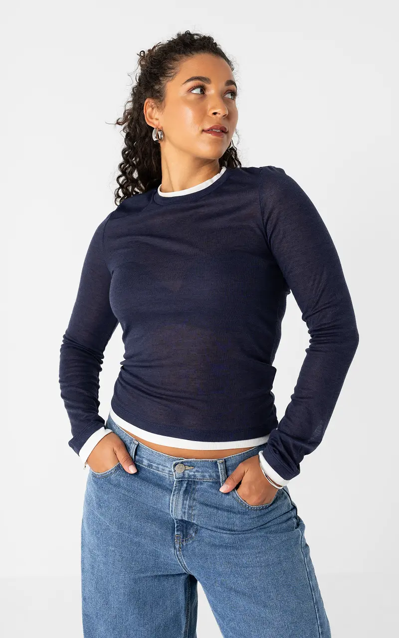 Gelaagde top Donkerblauw Wit