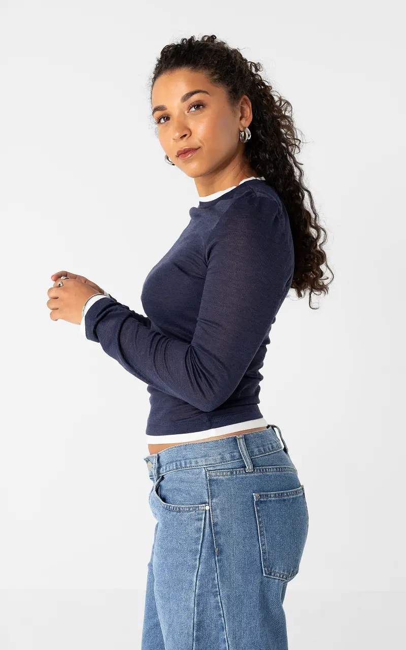 Gelaagde top Donkerblauw Wit