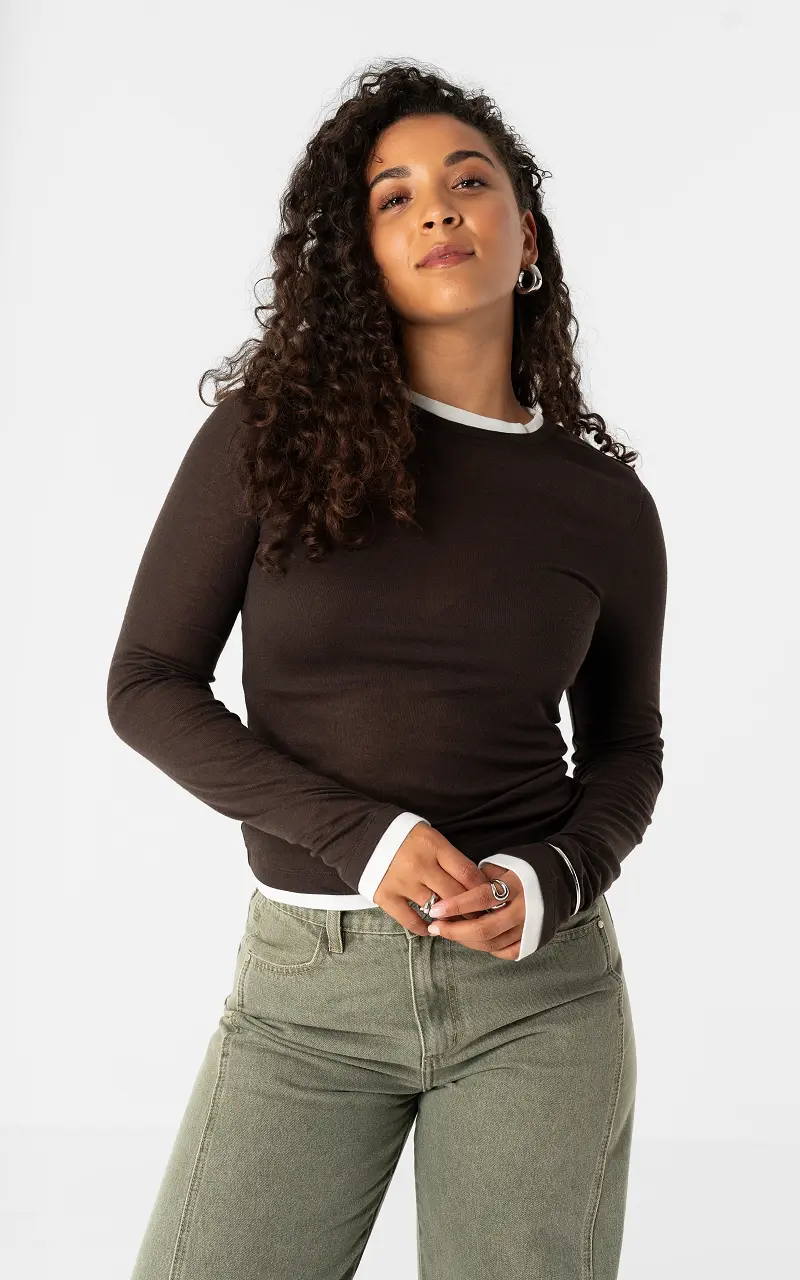 Layered top Dark Brown White