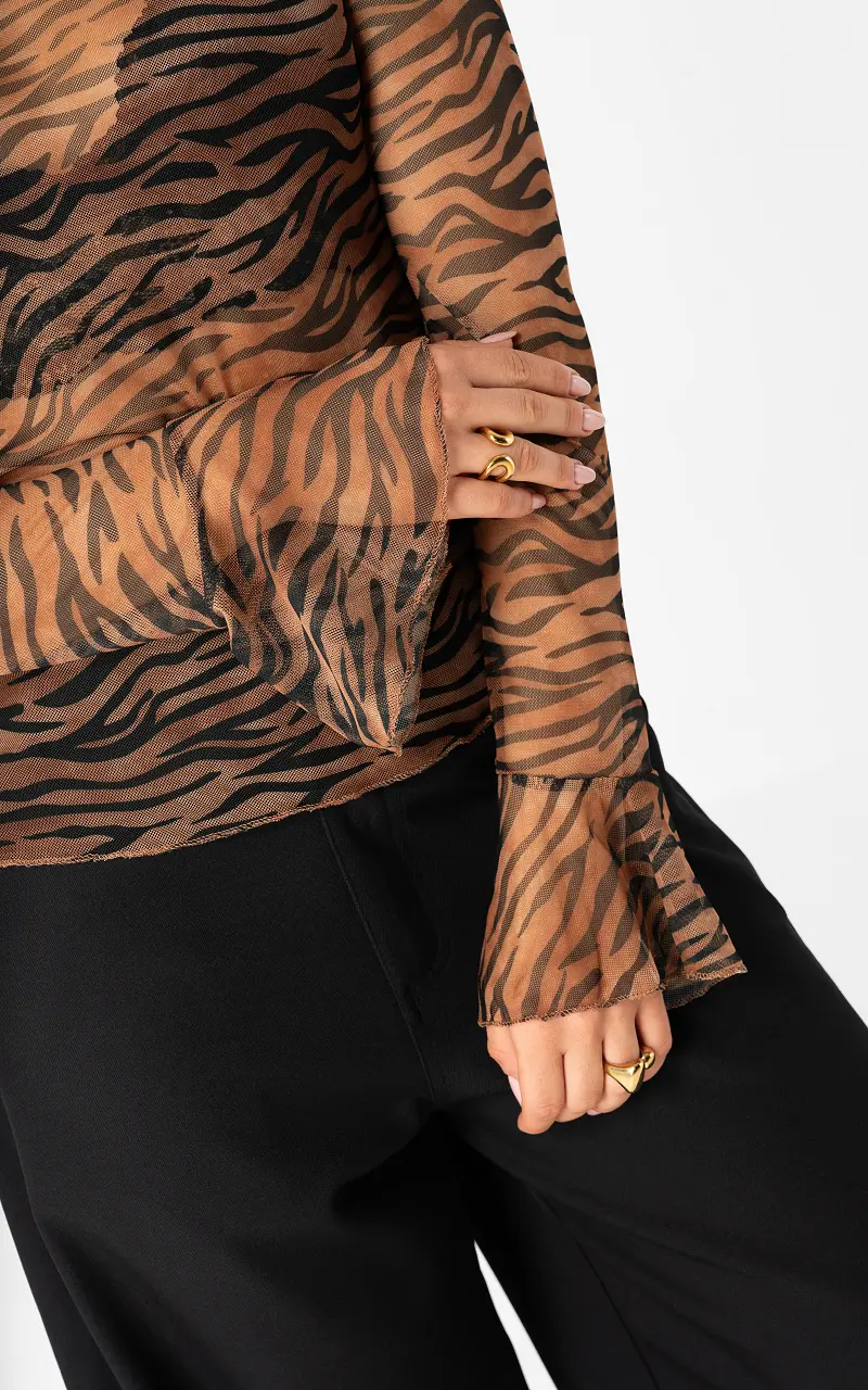 Transparentes Top mit Print Braun Schwarz