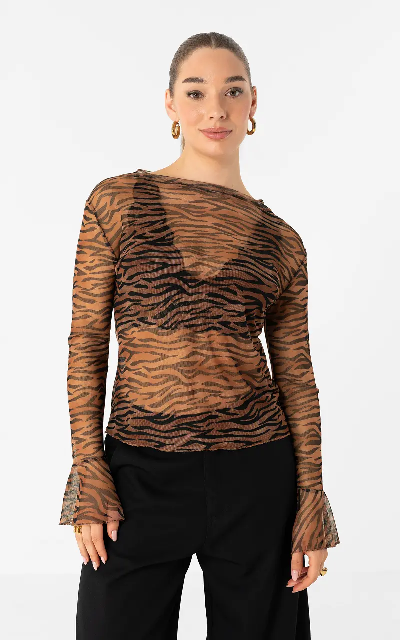 Transparentes Top mit Print Braun Schwarz
