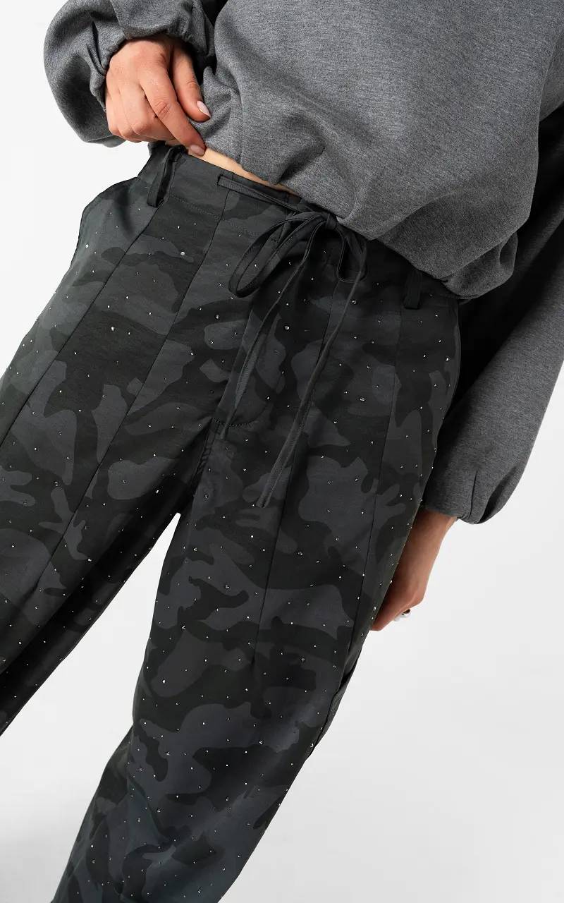 Rhinestone camo trousers Camo Grey