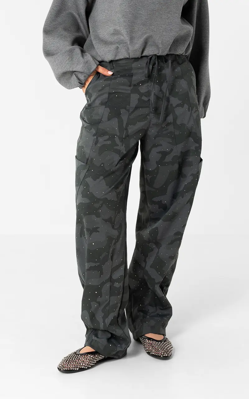 Rhinestone camo trousers Camo Grey
