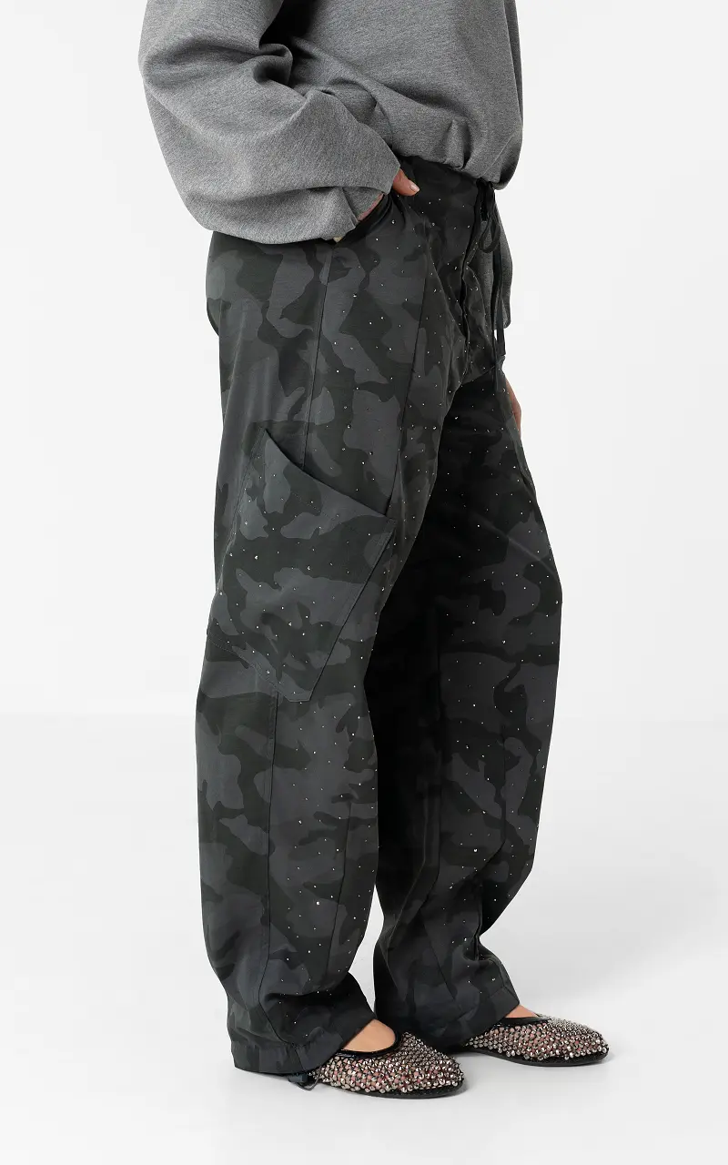 Rhinestone camo trousers Camo Grey